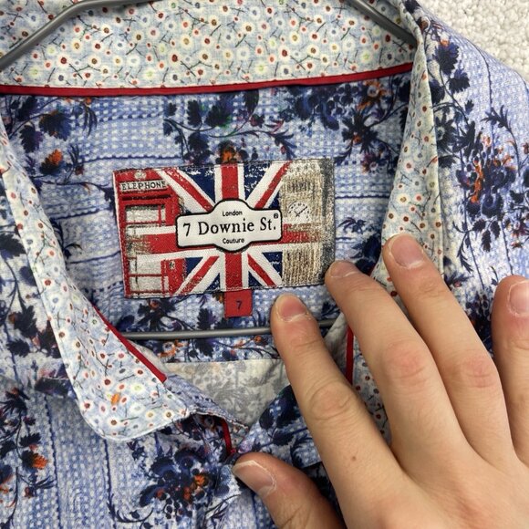 7 Downie St. Blue Floral AOP Long Sleeve Button-down Men’s Shirt Sz 7 Preppy - Picture 9 of 15
